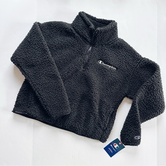 Champion High Pile ¼ Zip Pullover Script Logo Black - Picture 1 of 7
